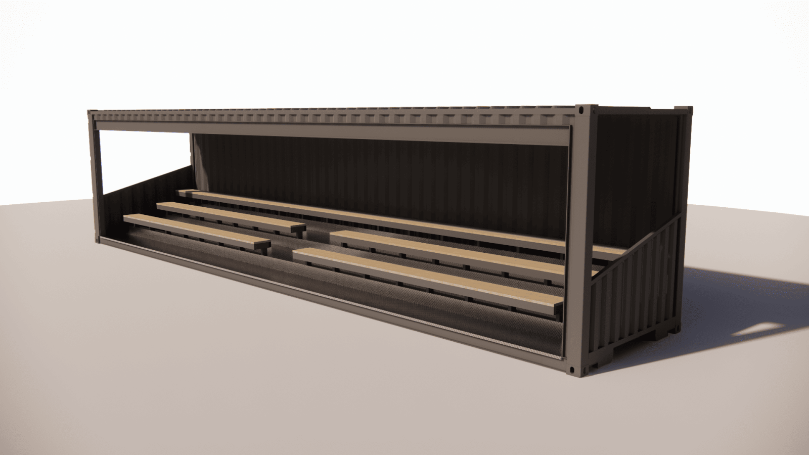 Conception de containers maritimes transformés en tribunes pour infrastructures sportives et événementielles pour les collectivités et associations