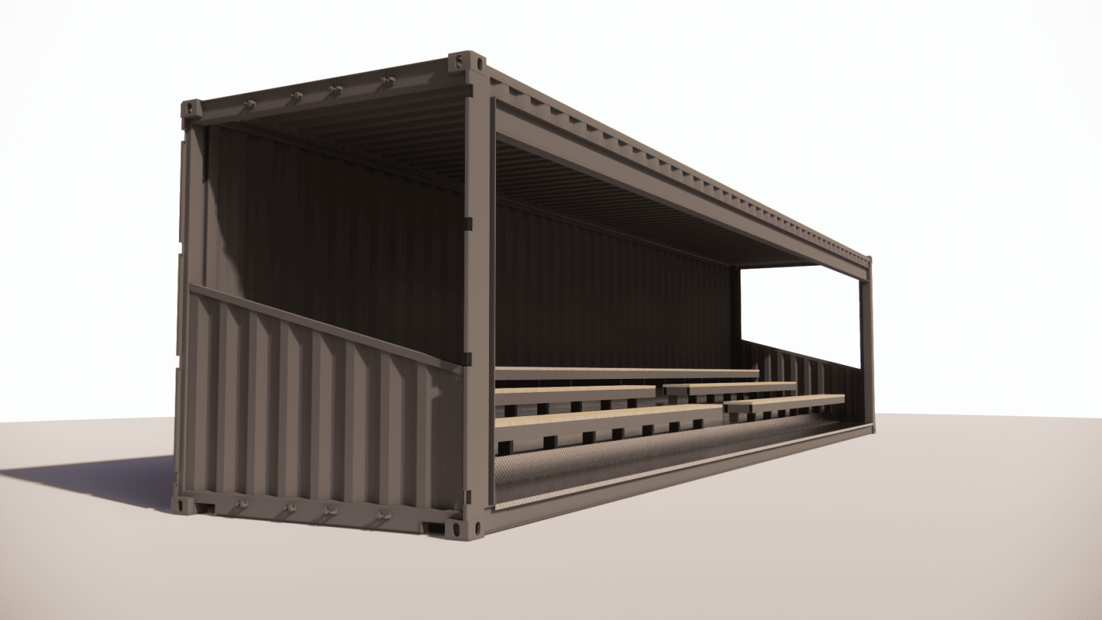 Conception de containers maritimes transformés en tribunes pour infrastructures sportives et événementielles pour les collectivités et associations