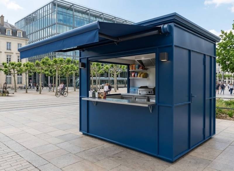 Kiosque commercial Line M aluminium pour point de vente extérieur, kiosque food et activité restauration moderne à Nantes 44